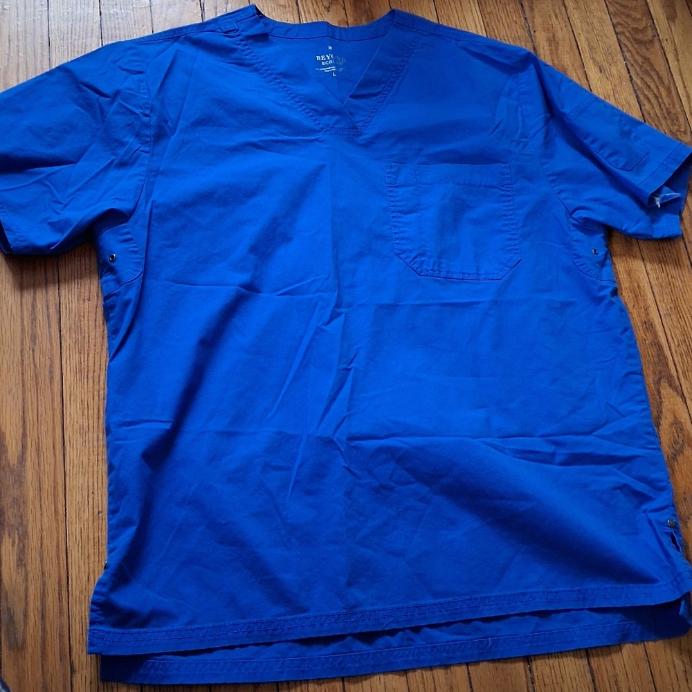 Beyond Scrubs - Women's Royal Blue Uniform Nurse Medical Large Scrub Top.